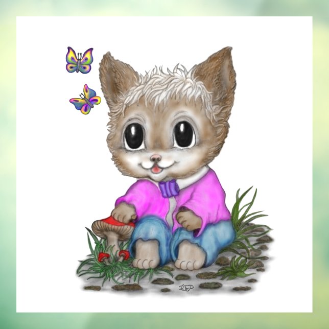 Vinilos Para Cristales Gato Kitty y mariposa (Hoja 3)