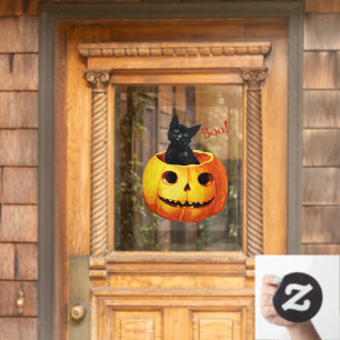 Vinilos Para Cristales Gato lindo en la Halloween de calabaza
