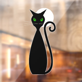 Vinilos Para Cristales Gato negro con ojos verdes Halloween Luna