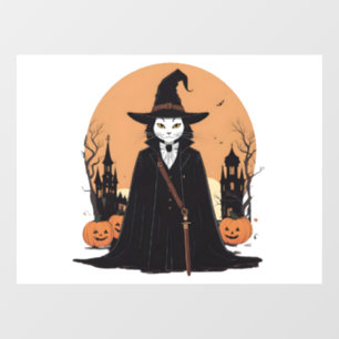 Vinilos Para Cristales Gato negro místico salem con calabazas