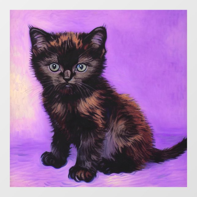 Vinilos Para Cristales Gato púrpura estilo Van Gogh (Hoja)