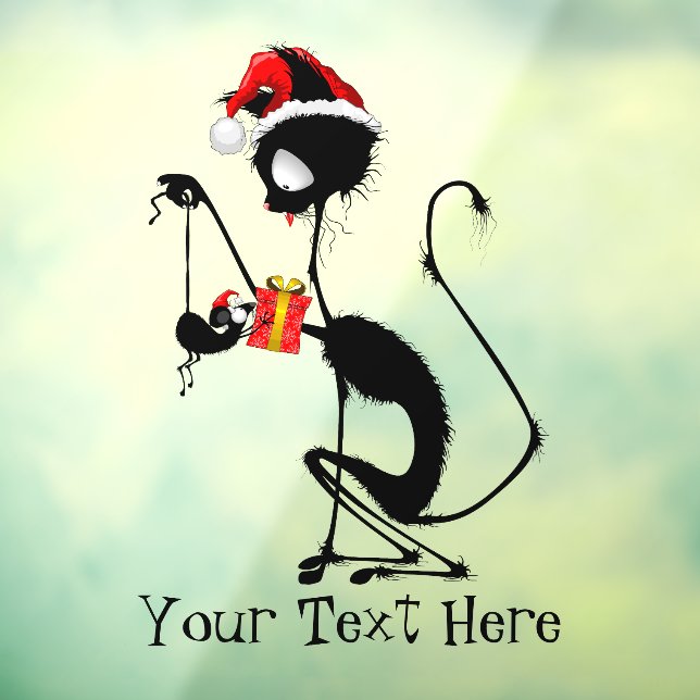 Vinilos Para Cristales Gato Santa y ratón con regalo de Navidades (Hoja 3)