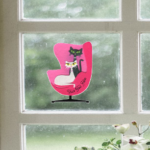 Vinilos Para Cristales Gatos Atómicos Elegantes en Silla Rosa Brillante