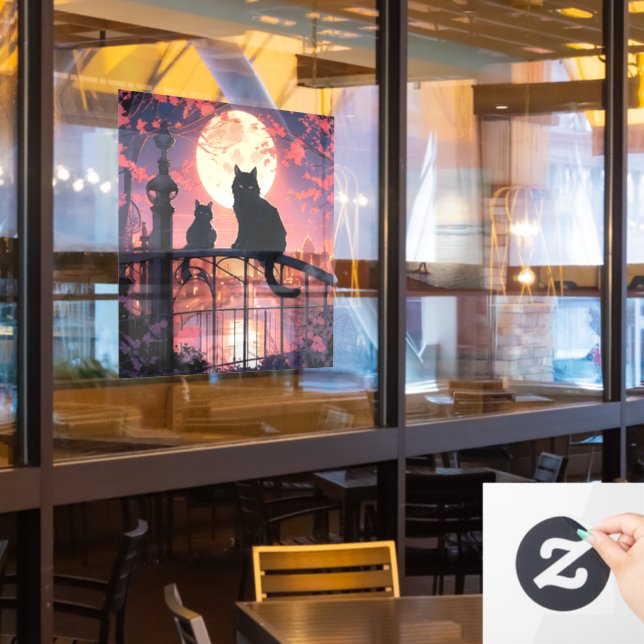Vinilos Para Cristales Gatos negros y luna llena (ventana del restaurante)