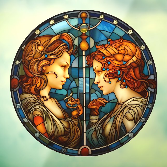 Vinilos Para Cristales Gemini Zodiac Rótulo Faux Stained Vidrio Cling (Hoja 3)