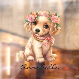 Vinilos Para Cristales Golden Retriever Puppy Con Nombre Personalizado De