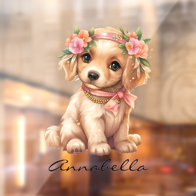 Vinilos Para Cristales Golden Retriever Puppy Con Nombre Personalizado De (Hoja 2)