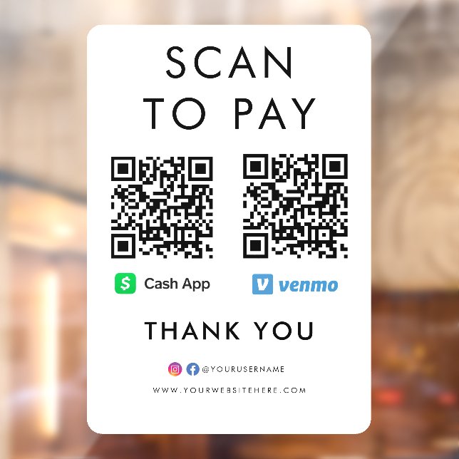 Vinilos Para Cristales Gracias a Cash App Venmo Scan para pagar código QR (Hoja 2)