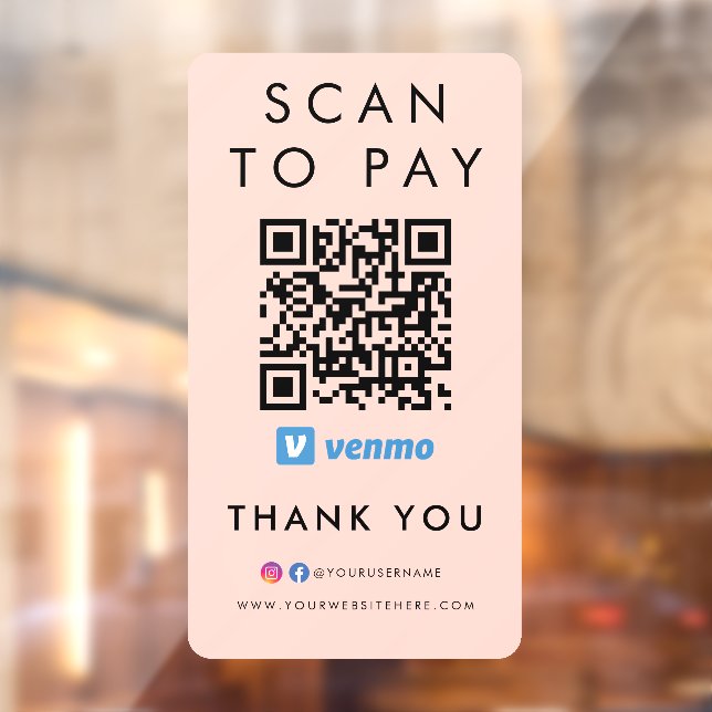 Vinilos Para Cristales Gracias Venmo Scan para pagar el código QR Rubor P (Hoja 2)