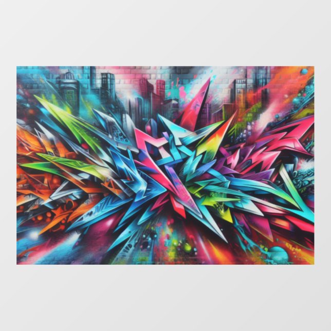 Vinilos Para Cristales Graffiti auf Ziegelwand mit Skyline Streetart (Hoja)