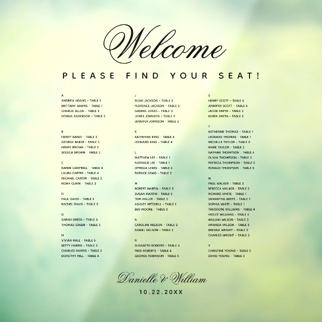 Vinilos Para Cristales Gráfico de asientos de Boda transparente alfabétic (Hoja 3)