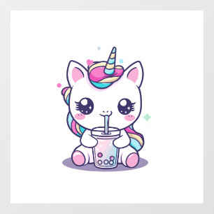 Vinilos Para Cristales Gráfico lindo de Kawaii Unicornio comendo Sopa de