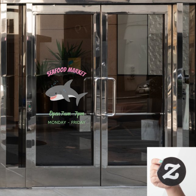 Vinilos Para Cristales Gran ilustracion personalizado feliz de tiburón bl (Puerta de oficina)