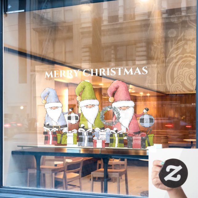 Vinilos Para Cristales Grandes Navidades Santa Elves con ornamentos (Ventana de cafetería)