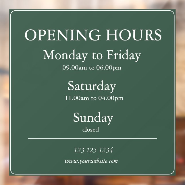 Vinilos Para Cristales Gree Business Opening Hours Sign | Window Cling (Hoja 2)