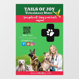 Vinilos Para Cristales Green White Pet Store Sign Dogs, Cats, Birds Vet