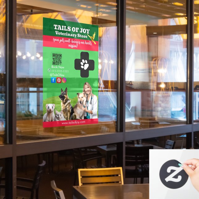 Vinilos Para Cristales Green White Pet Store Sign Dogs, Cats, Birds Vet  (ventana del restaurante)