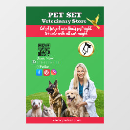 Vinilos Para Cristales Green White Pet Store Sign Dogs, Cats, Birds Vet