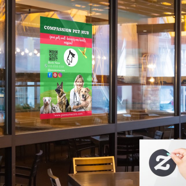 Vinilos Para Cristales Green White Pet Store Sign Dogs, Cats, Birds Vet  (ventana del restaurante)