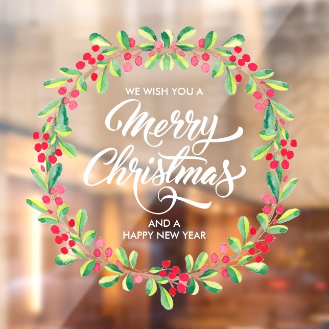Vinilos Para Cristales Greenery Berries Wreath Merry Christmas (Hoja 2)