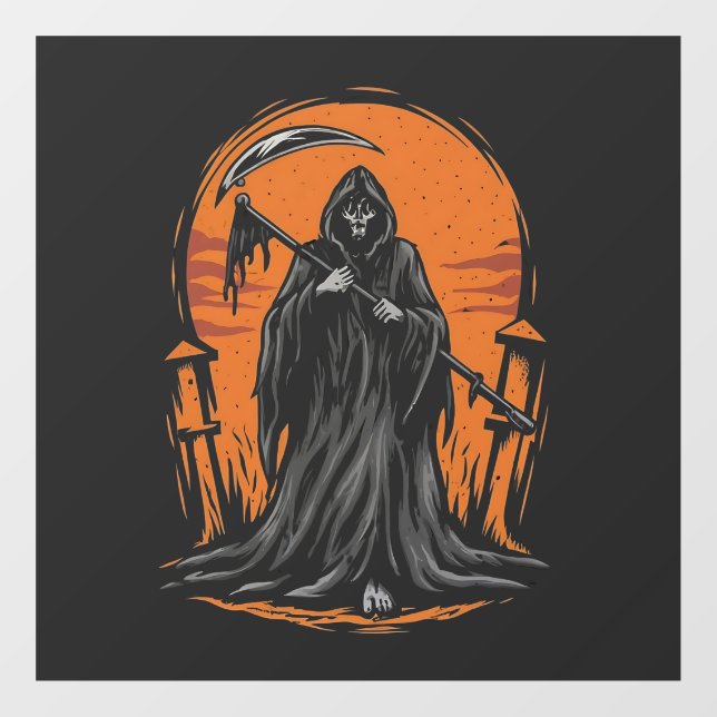 Vinilos Para Cristales Grim Reaper Cartoon in Sunset Graveyard (Hoja)