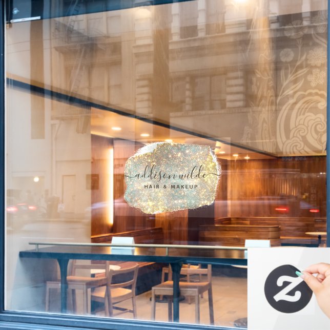 Vinilos Para Cristales Guión de firma holográfica Glam Glitter moderno (Ventana de cafetería)