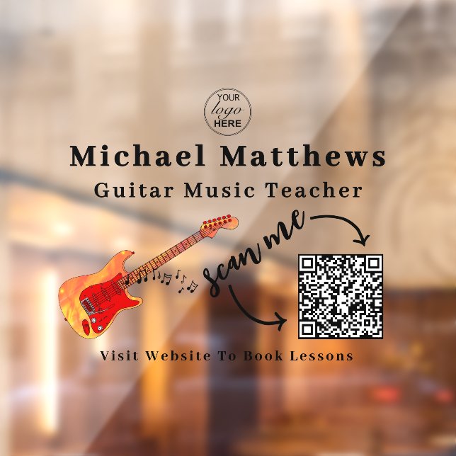 Vinilos Para Cristales Guitar Teacher Lecciones de Música Publicidad Códi (Hoja 2)