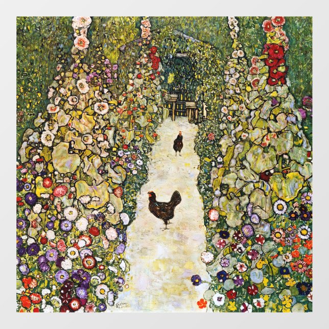 Vinilos Para Cristales Gustav Klimt - Camino de jardín con pollos (Hoja)