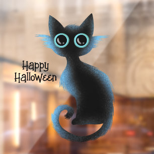 Vinilos Para Cristales Halloween Big Eyes Black Blue Evil Cat