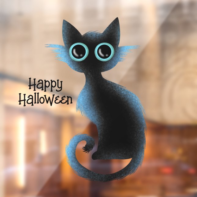Vinilos Para Cristales Halloween Big Eyes Black Blue Evil Cat (Hoja 2)
