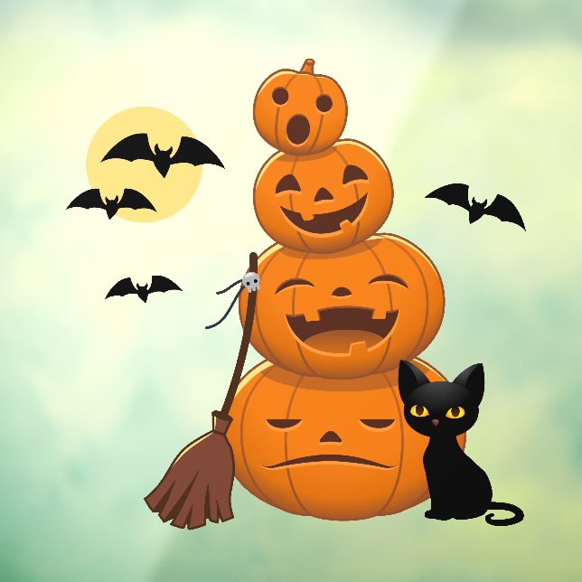 Vinilos Para Cristales Halloween Black Cat and Pumpkins Stack (Hoja 3)
