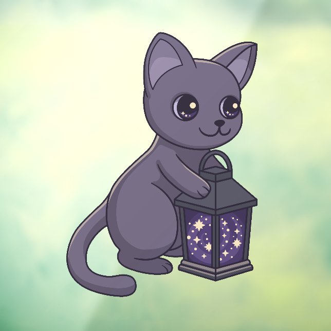 Vinilos Para Cristales Halloween Black Cat with Magical Lantern (Hoja 3)