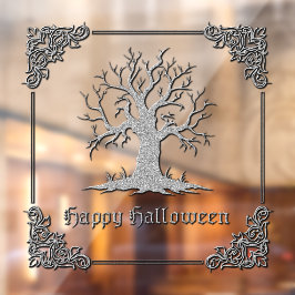 Vinilos Para Cristales Halloween con árbol plateado