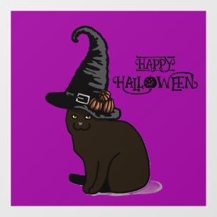 Vinilos Para Cristales Halloween Cute Spooky Whimsical Black Cat Purple