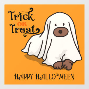 Vinilos Para Cristales Halloween Cute Spooky Whimsical Ghost Dog Naranja