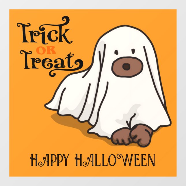 Vinilos Para Cristales Halloween Cute Spooky Whimsical Ghost Dog Naranja (Hoja)