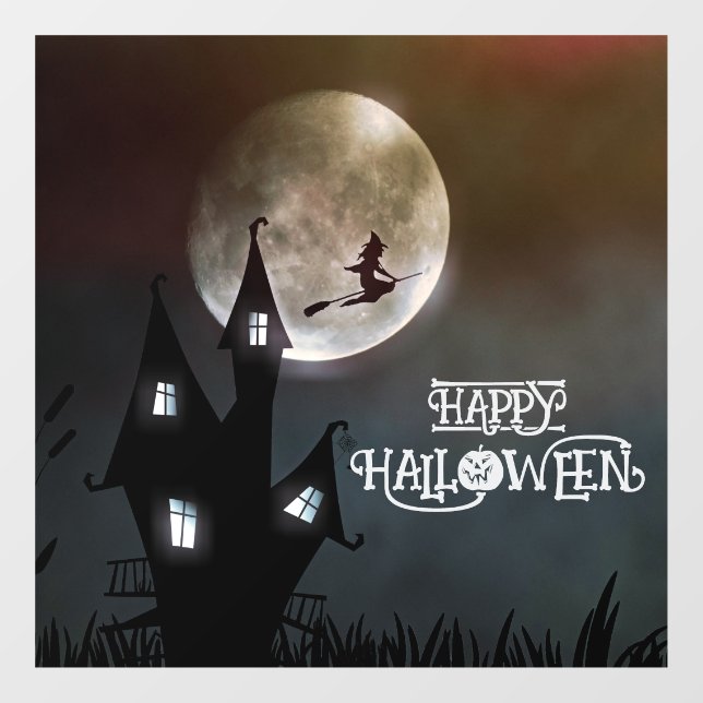 Vinilos Para Cristales Halloween Cute Spooky Whimsical Witch Black (Hoja)