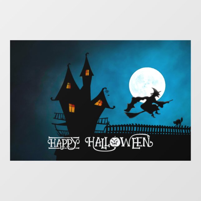 Vinilos Para Cristales Halloween Cute Spooky Whimsical Witch Navy (Hoja)