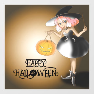 Vinilos Para Cristales Halloween Cute Spooky Whimsical Witch Purple