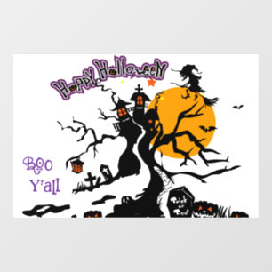 Vinilos Para Cristales Halloween Cute Spooky Whimsical Witch White