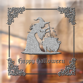 Vinilos Para Cristales Halloween de Brujas y Calderones Plateados