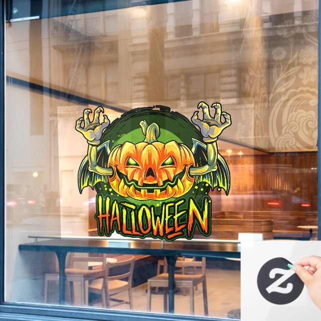 Vinilos Para Cristales Halloween espeluznante Neon Bat Pumpkin (Ventana de cafetería)