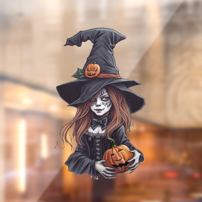 Vinilos Para Cristales Halloween-Hexe mit Kürbis -  (Hoja 2)
