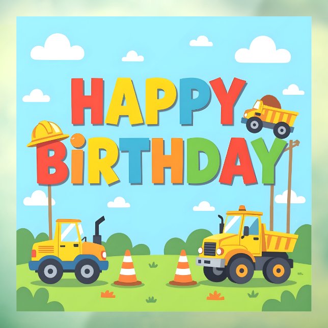 Vinilos Para Cristales Happy birthday construction builder theme (Hoja 3)