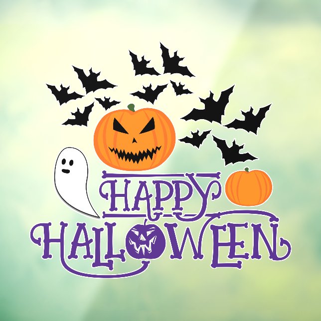 Vinilos Para Cristales Happy Halloween calabazas murciélagos fantasmas pú (Hoja 3)