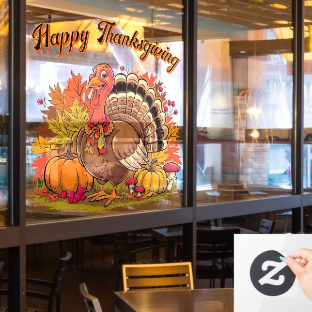Vinilos Para Cristales Happy Thanksgiving Turkey Fall Harvest Graphic  (ventana del restaurante)