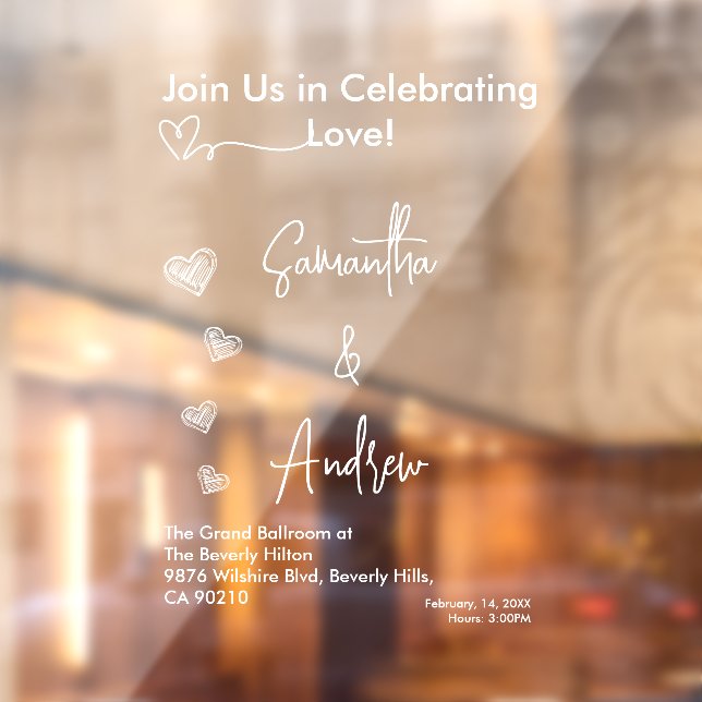 Vinilos Para Cristales Hearts White Weddings Celebrating Love Romance (Hoja 2)