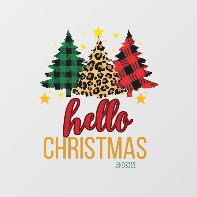 Vinilos Para Cristales Hello Christmas Plaid Leopard Xmas Trees Custom  (Hoja)