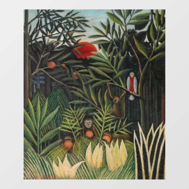Vinilos Para Cristales Henri Rousseau - Monos y loro en la Selva Virgen (Hoja)