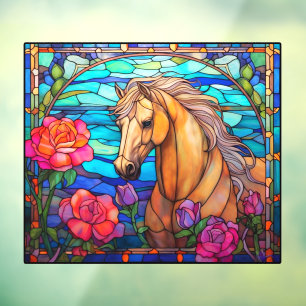 Vinilos Para Cristales Hermoso Caballo Floral de Bahía Falso Vidrio Graba